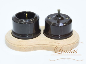 Кнопка-тумблер для диммера, Коричневый с бронзовой ручкой, Lindas 34712-B