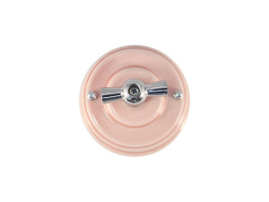 Выключатель керамика 2 кл. (4 положения), Pозовый Rosa, ручка серебро, Leanza ВП2ДС