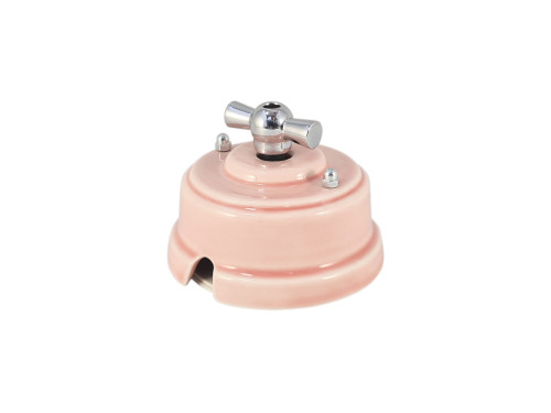Выключатель керамика 2кл. (4 положения), розовый rosa, ручка серебро, Leanza ВП2ДС