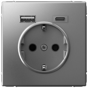 Розетка с З/К и USB зарядкой, тип А+C, Сталь, ArtGallery SE GAL000932