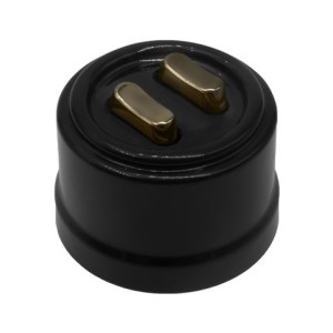 Выключатель пластик кнопочный 2 кл., Черный, ручка Бронза, Bironi B1-222-23-B