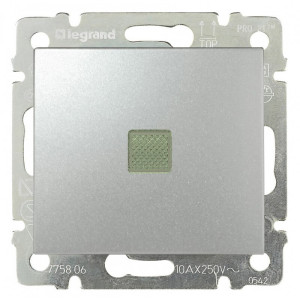 Выключатель 1 клав. проходной с подсветкой, алюминий, Valena Classic Legrand 770203