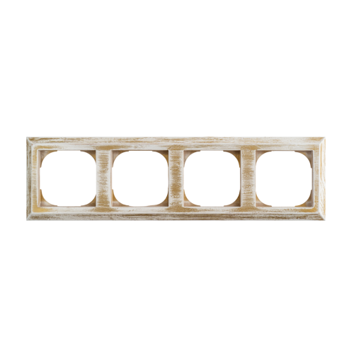 Рамка 4 местная деревянная под электрику JUNG/ABB Basic 55 на бревно D220, белый-золотой, DecoWood СМБЗ554-220