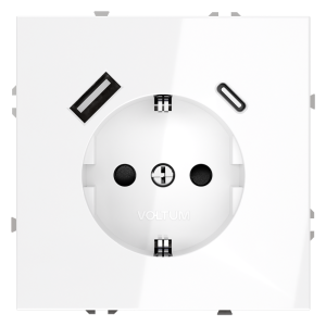 Розетка c З/К, шторками и USB зарядкой A+C, Белый матовый, Voltum S70 VLS040502