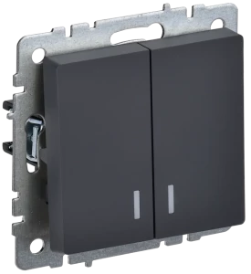 Выключатель 2 кл. с подсветкой, Графит, Brite IEK BR-V20-1-10-K53