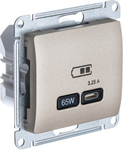 Розетка USB для быстрой зарядки, тип C 65ВТ, Титан, Glossa SE GSL000427