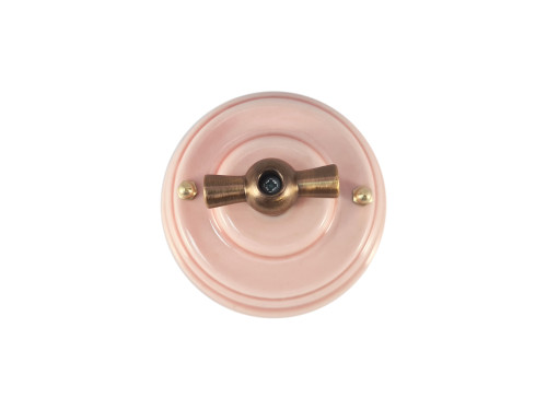Выключатель керамика 2 кл. (4 положения), розовый rosa, ручка бронза, Leanza ВП2ДБ