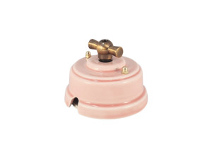 Выключатель керамика 2 кл. (4 положения), Розовый Rosa, ручка бронза, Leanza ВП2ДБ