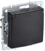Розетка c З/К с крышкой, влагозащищенная IP44, Черный, Brite IEK BR-R16-16-44-K02