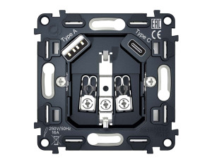 Механизм розетки с З/К и USB зарядкой А+С, Quant Ambrella Volt VM160