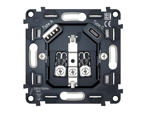 Механизм розетки с З/К и USB зарядкой А+С, Quant Ambrella Volt VM160