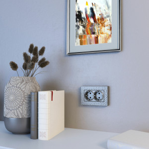 Розетка двойная с З/К, Hammer серебряный, Werkel W1272006