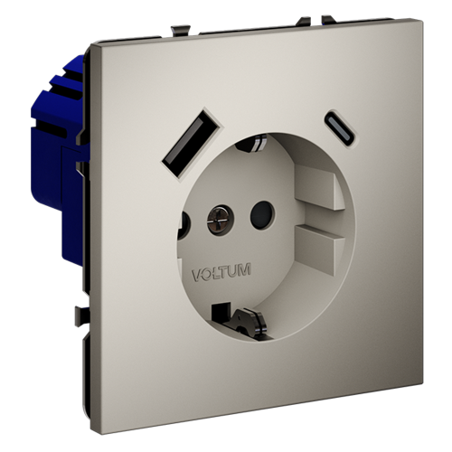 Розетка c З/К, шторками и USB зарядкой A+C, Кашемир, Voltum S70 VLS040503