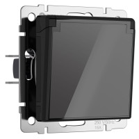 Розетка с З/К с крышкой, герметичная IP44, Акрил черный, Werkel W1171248