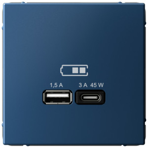 Розетка USB для быстрой зарядки, тип A+C 45Вт, Аквамарин, ArtGallery SE GAL001129