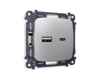 Розетка USB для быстрой зарядки тип A+C, Сталь матовый, OMEGA Quant Ambrella Volt MO511010