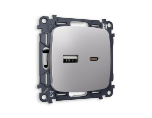 Розетка USB для быстрой зарядки тип A+C, Сталь матовый, OMEGA Quant Ambrella Volt MO511010