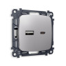 Розетка USB для быстрой зарядки тип A+C, Сталь матовый, OMEGA Quant Ambrella Volt MO511010