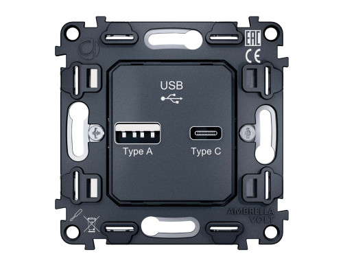 Механизм розетки USB для быстрой зарядки тип A+C, Quant Ambrella Volt VM177