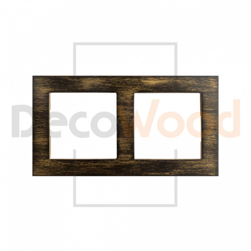 Рамка 2 местная деревянная под электрику JUNG/ABB Basic, черный-золото, DecoWood РЮАМ2-ЧЗ