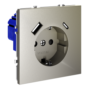 Розетка c З/К, шторками и USB зарядкой A+C, Шелк, Voltum S70 VLS040504