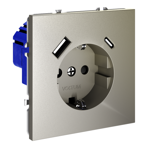 Розетка c З/К, шторками и USB зарядкой A+C, Шелк, Voltum S70 VLS040504
