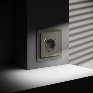 Розетка c З/К, шторками и USB зарядкой A+C, Шелк, Voltum S70 VLS040504