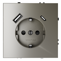 Розетка c З/К, шторками и USB зарядкой A+C, Шелк, Voltum S70 VLS040504