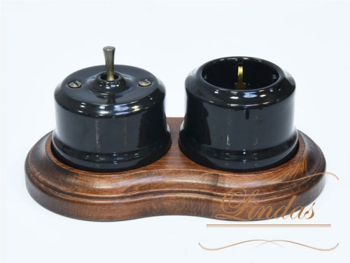 Кнопка-тумблер для диммера, черный с бронзовой ручкой Lindas 34715-B