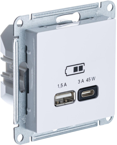 Розетка USB для быстрой зарядки, тип A+C 45Вт, Белый, AtlasDesign SE ATN000129
