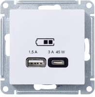 Розетка USB для быстрой зарядки, тип A+C 45Вт, Белый, AtlasDesign SE ATN000129