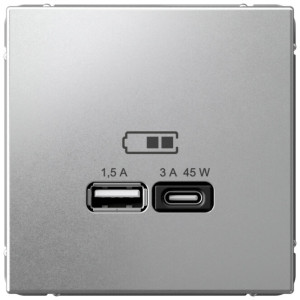 Розетка USB для быстрой зарядки, тип A+C 45Вт, Алюминий, ArtGallery SE GAL000329