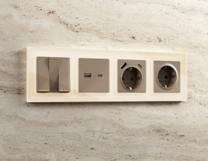 Рамка 2 местная стекло органическое, Бежевый, ALFA Platos Ambrella Volt AF330302