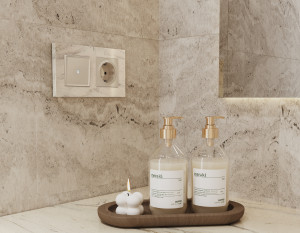 Рамка 4 местная мрамор, Серо-бежевый, ALFA Grand Ambrella Volt AF930604