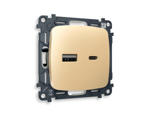 Розетка USB для быстрой зарядки тип A+C, Шампань, OMEGA Quant Ambrella Volt MO611010