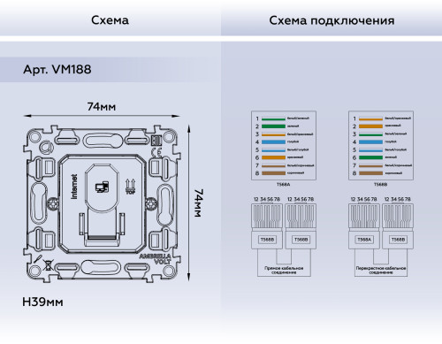 Механизм розетки комп. RJ45 Cat. 6, Quant Ambrella Volt VM188