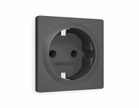 Лицевая панель розетки с З/К с шторками, Графит Мягкое касание, ALFA Quant Ambrella Volt AP9070
