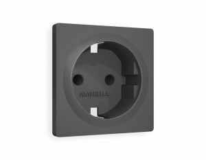 Лицевая панель розетки с З/К с шторками, Графит Мягкое касание, ALFA Quant Ambrella Volt AP9070