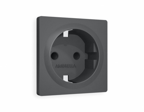 Лицевая панель розетки с З/К с шторками, Графит Мягкое касание, ALFA Quant Ambrella Volt AP9070