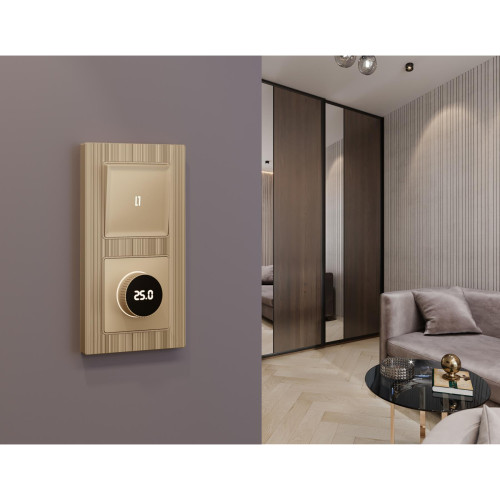 Лицевая панель терморегулятора теплого пола электронного, Шампань, ALFA Quant Ambrella Volt AP6058