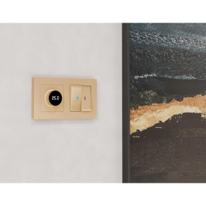 Лицевая панель терморегулятора теплого пола электронного, Шампань, ALFA Quant Ambrella Volt AP6058