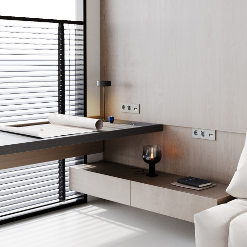 Розетка c З/К, шторками и USB зарядкой A+C, Сталь, Voltum S70 VLS040505