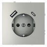 Розетка c З/К, шторками и USB зарядкой A+C, Сталь, Voltum S70 VLS040505 Розетка c З/К, шторками и USB зарядкой A+C, Сталь, Voltum S70 VLS040505