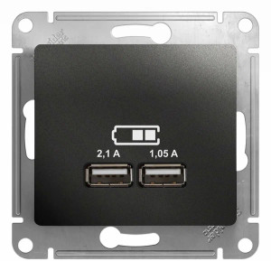 Розетка USB для зарядки, Антрацит, Glossa SE GSL000733 Розетка USB для зарядки, Антрацит, Glossa SE GSL000733