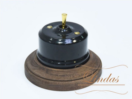 Кнопка-тумблер для диммера, черный с латунной ручкой Lindas 34715-G