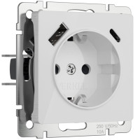 Розетка с З/К и USB зарядкой, тип А+С, Акрил белый, Werkel W1171741