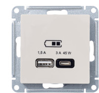 Розетка USB для быстрой зарядки, тип A+C 45Вт, Бежевый, AtlasDesign SE ATN000229