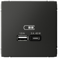 Розетка USB для быстрой зарядки, тип A+C 45Вт, Базальт, ArtGallery SE GAL001429