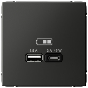 Розетка USB для быстрой зарядки, тип A+C 45Вт, Базальт, ArtGallery SE GAL001429