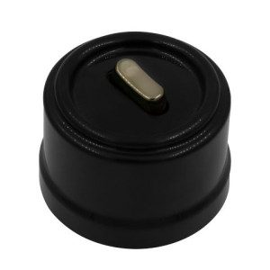 Выключатель пластик кнопочный 1 кл. перекрестный, Черный, ручка Бронза, Bironi B1-223-23-B